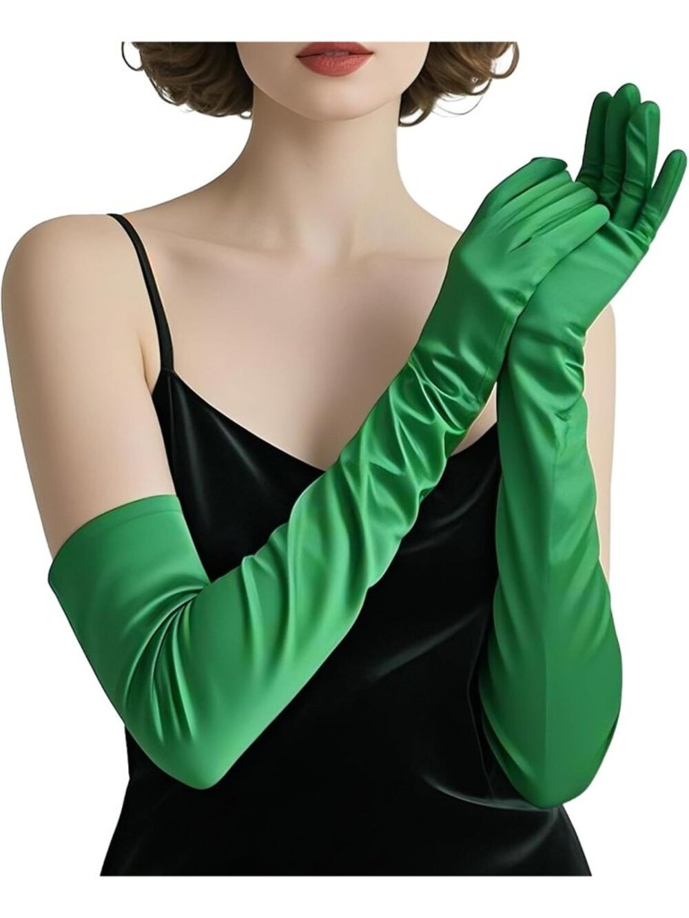 Women's Green Elbow Length Opera Tea Party Extra Long Flapper Gloves